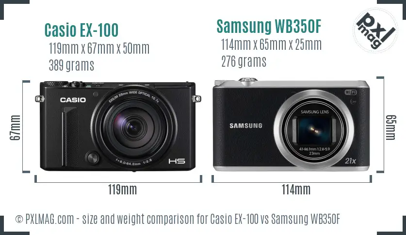 Casio EX-100 vs Samsung WB350F size comparison