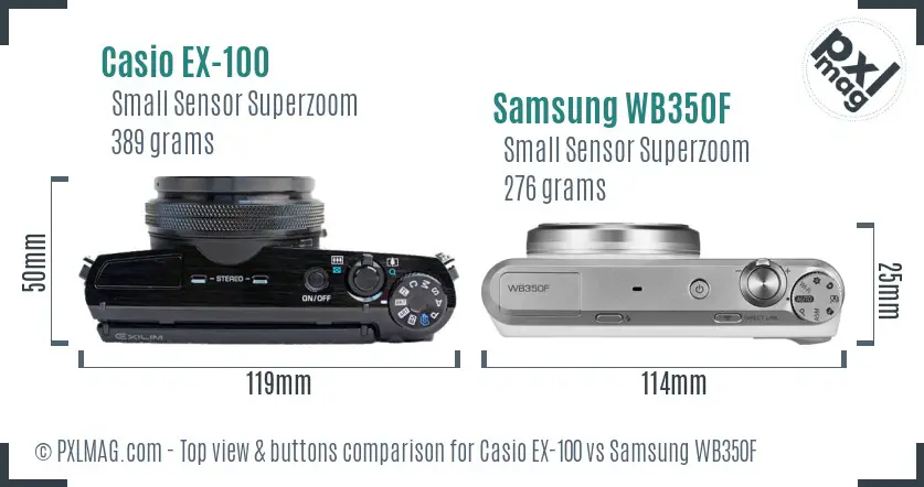 Casio EX-100 vs Samsung WB350F top view buttons comparison