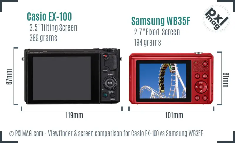 Casio EX-100 vs Samsung WB35F Screen and Viewfinder comparison