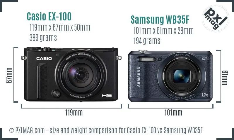 Casio EX-100 vs Samsung WB35F size comparison