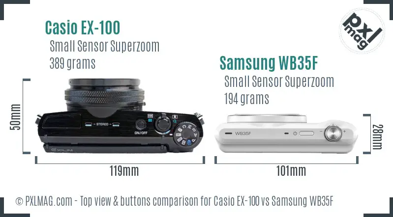 Casio EX-100 vs Samsung WB35F top view buttons comparison