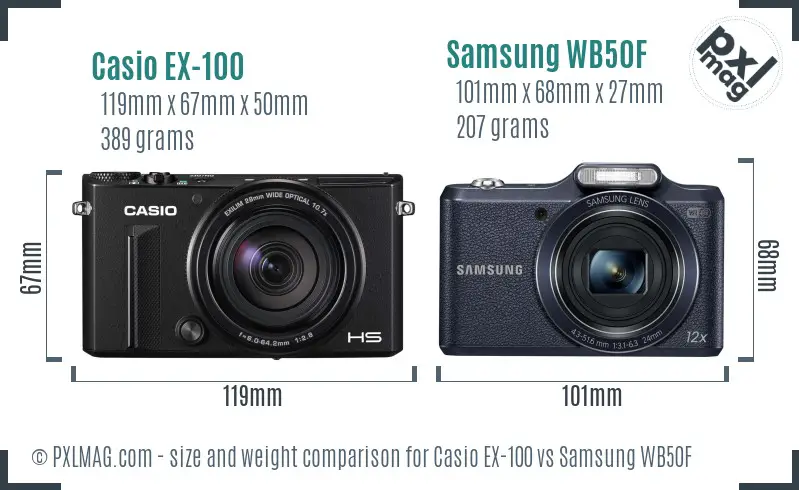 Casio EX-100 vs Samsung WB50F size comparison