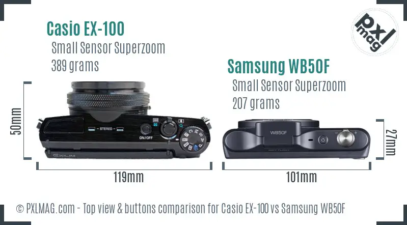 Casio EX-100 vs Samsung WB50F top view buttons comparison