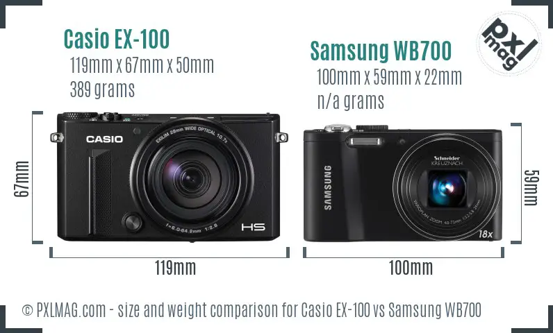 Casio EX-100 vs Samsung WB700 size comparison