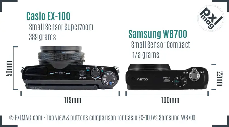 Casio EX-100 vs Samsung WB700 top view buttons comparison