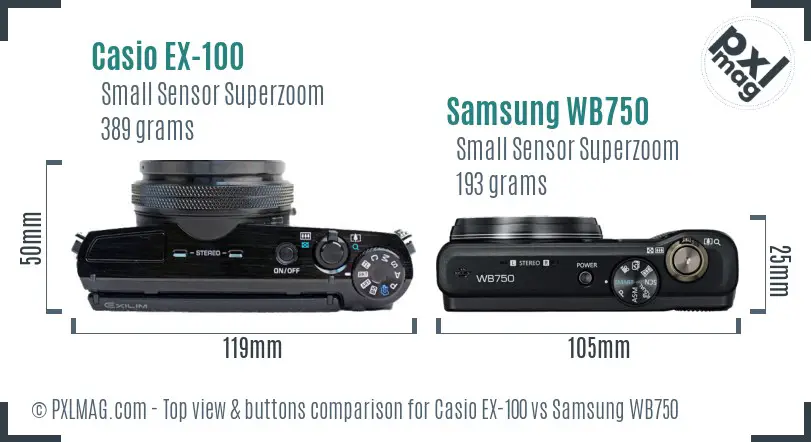 Casio EX-100 vs Samsung WB750 top view buttons comparison