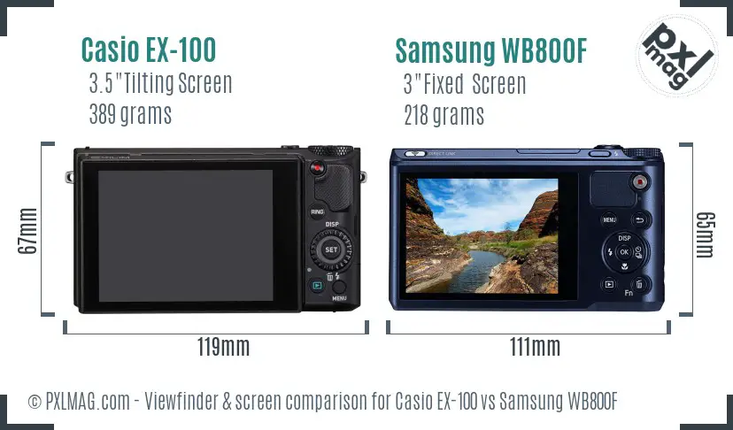 Casio EX-100 vs Samsung WB800F Screen and Viewfinder comparison