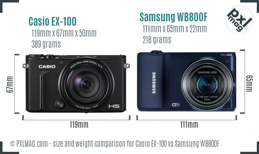 Casio EX-100 vs Samsung WB800F size comparison