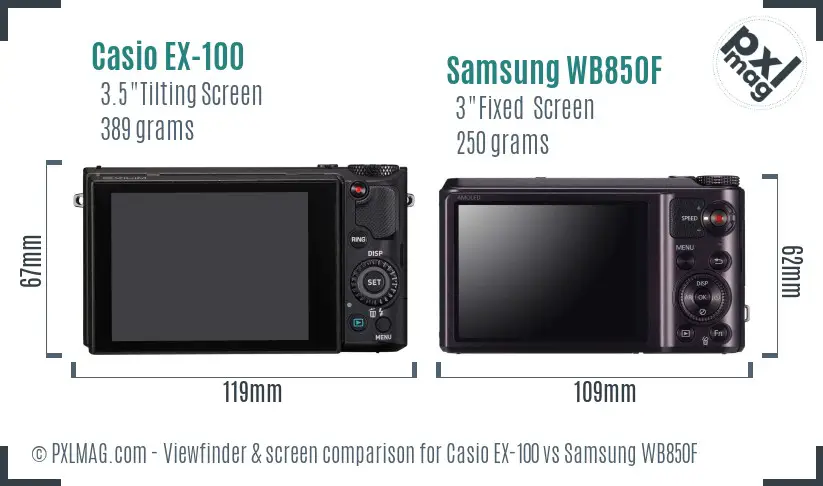 Casio EX-100 vs Samsung WB850F Screen and Viewfinder comparison