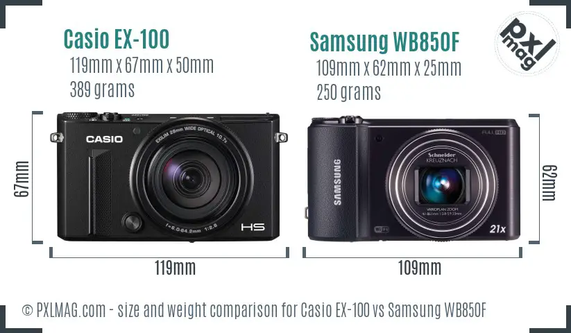 Casio EX-100 vs Samsung WB850F size comparison