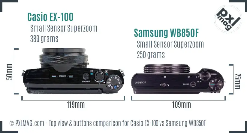 Casio EX-100 vs Samsung WB850F top view buttons comparison