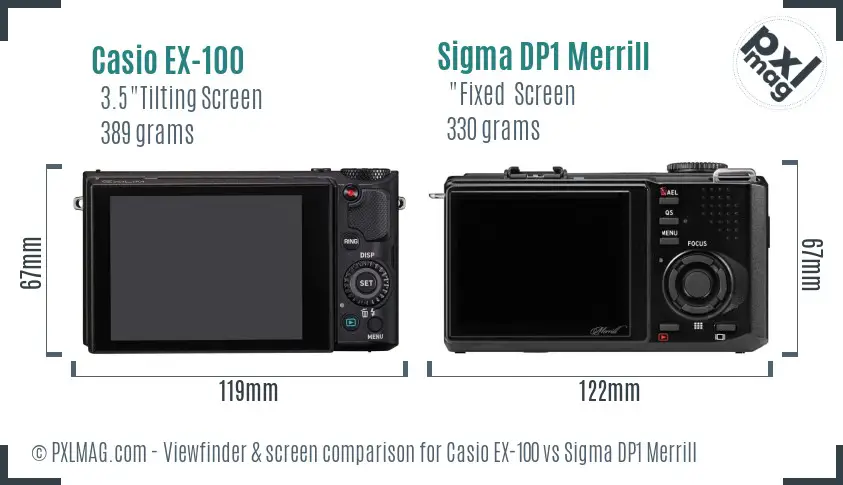 Casio EX-100 vs Sigma DP1 Merrill Screen and Viewfinder comparison