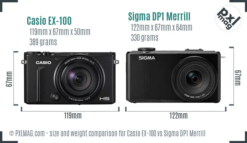 Casio EX-100 vs Sigma DP1 Merrill size comparison