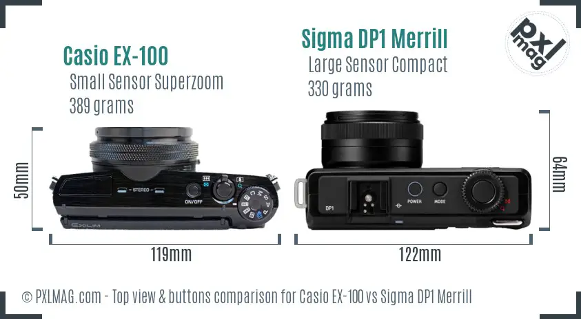 Casio EX-100 vs Sigma DP1 Merrill top view buttons comparison