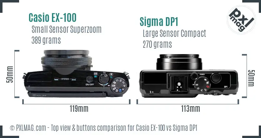 Casio EX-100 vs Sigma DP1 top view buttons comparison