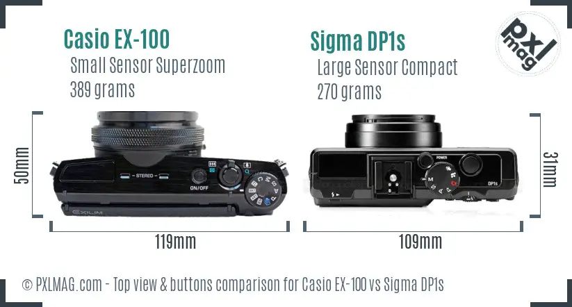 Casio EX-100 vs Sigma DP1s top view buttons comparison