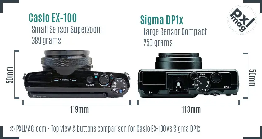 Casio EX-100 vs Sigma DP1x top view buttons comparison