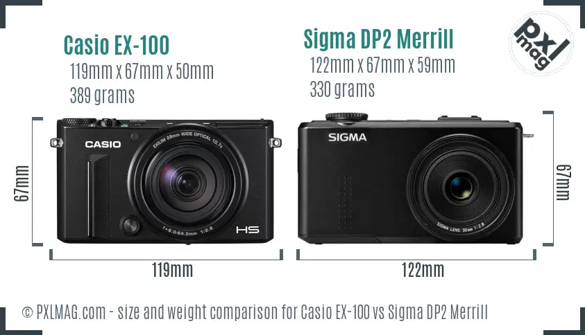 Casio EX-100 vs Sigma DP2 Merrill size comparison