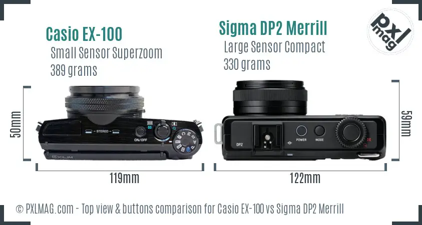 Casio EX-100 vs Sigma DP2 Merrill top view buttons comparison