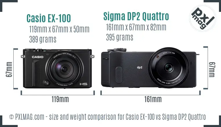 Casio EX-100 vs Sigma DP2 Quattro size comparison