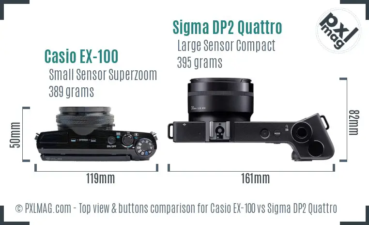 Casio EX-100 vs Sigma DP2 Quattro top view buttons comparison