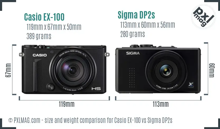 Casio EX-100 vs Sigma DP2s size comparison