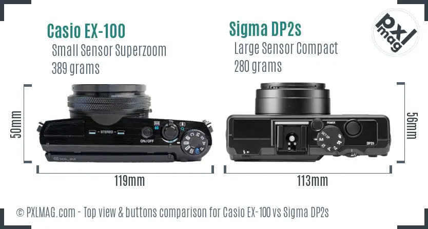 Casio EX-100 vs Sigma DP2s top view buttons comparison
