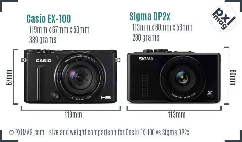 Casio EX-100 vs Sigma DP2x size comparison