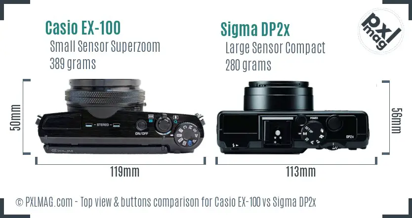 Casio EX-100 vs Sigma DP2x top view buttons comparison