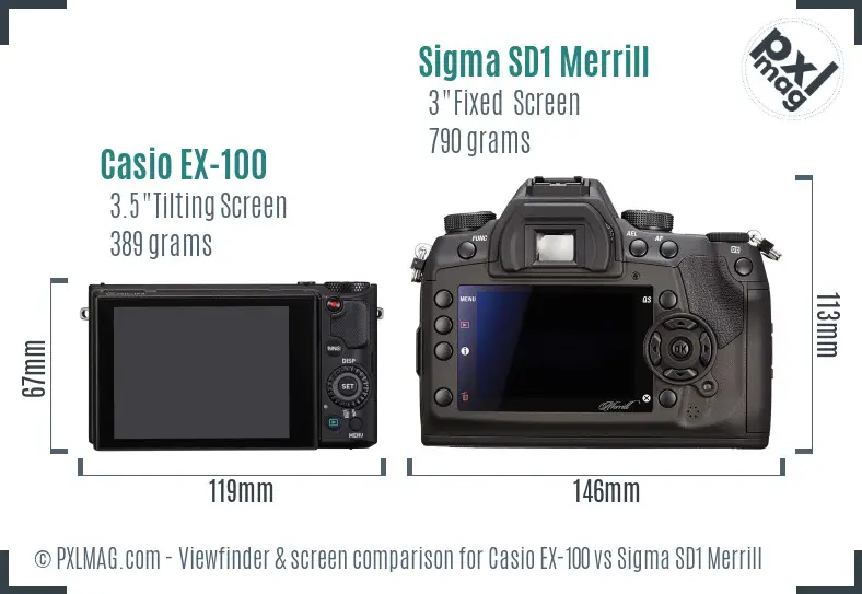 Casio EX-100 vs Sigma SD1 Merrill Screen and Viewfinder comparison