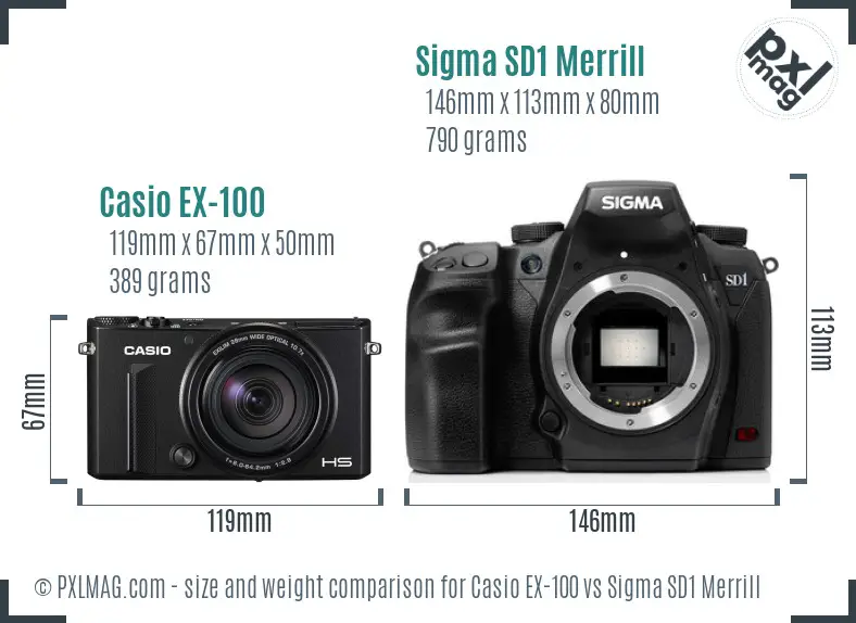 Casio EX-100 vs Sigma SD1 Merrill size comparison