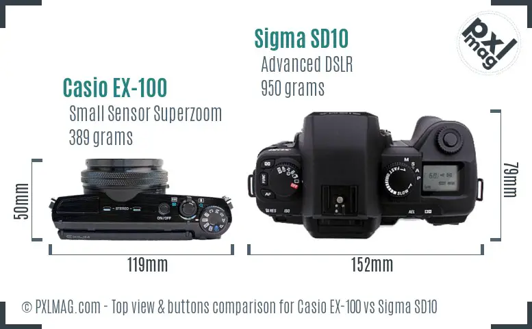 Casio EX-100 vs Sigma SD10 top view buttons comparison