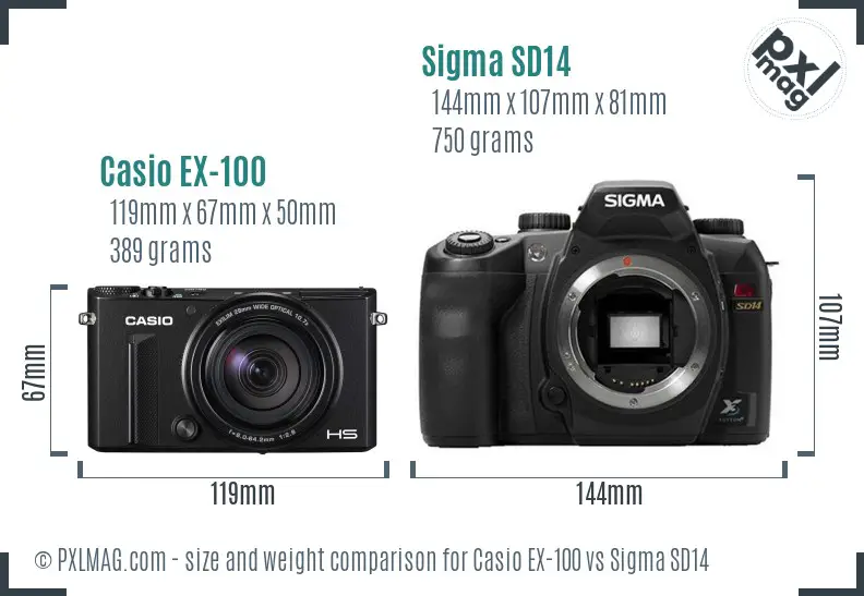 Casio EX-100 vs Sigma SD14 size comparison