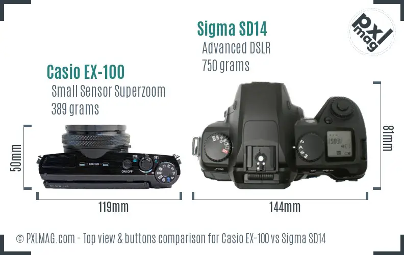 Casio EX-100 vs Sigma SD14 top view buttons comparison