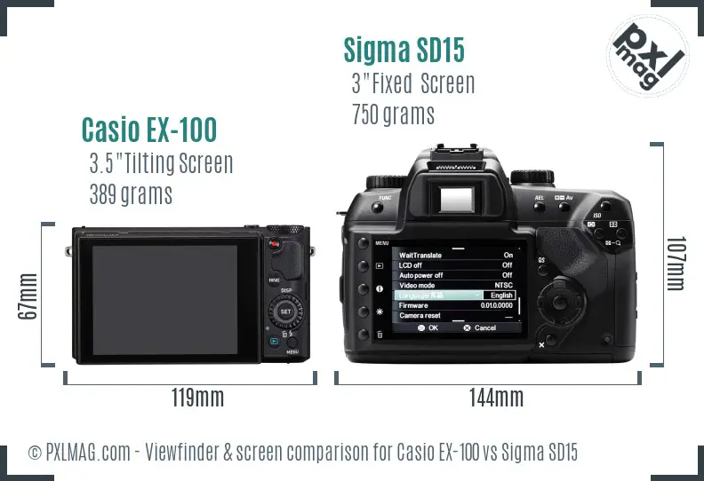 Casio EX-100 vs Sigma SD15 Screen and Viewfinder comparison