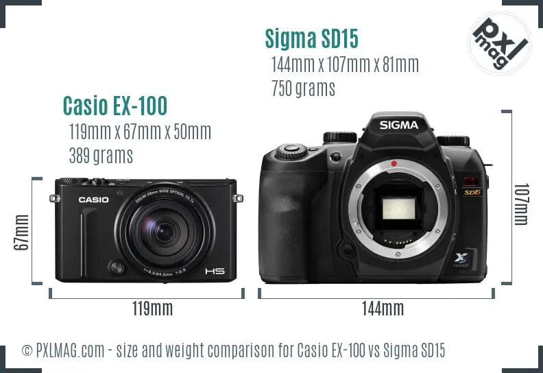 Casio EX-100 vs Sigma SD15 size comparison