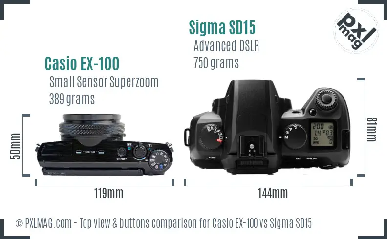 Casio EX-100 vs Sigma SD15 top view buttons comparison