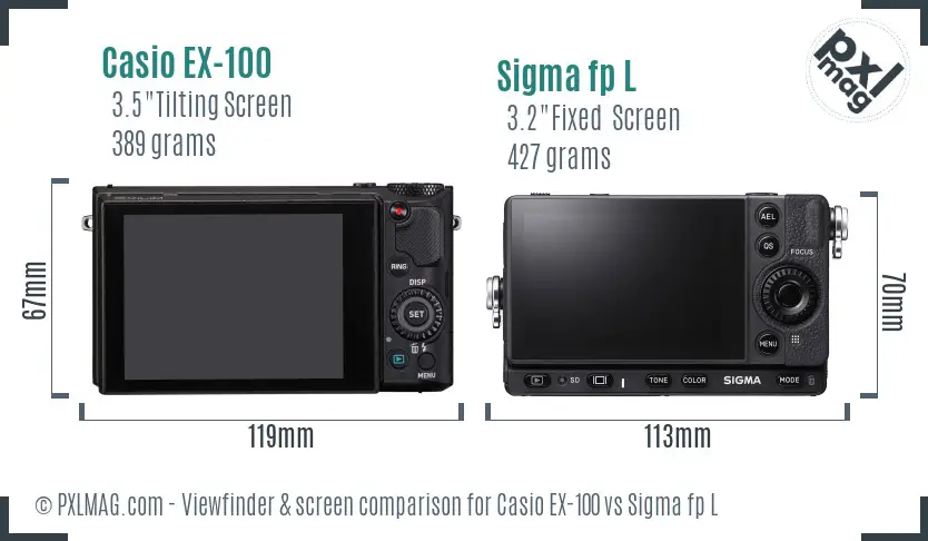 Casio EX-100 vs Sigma fp L Screen and Viewfinder comparison