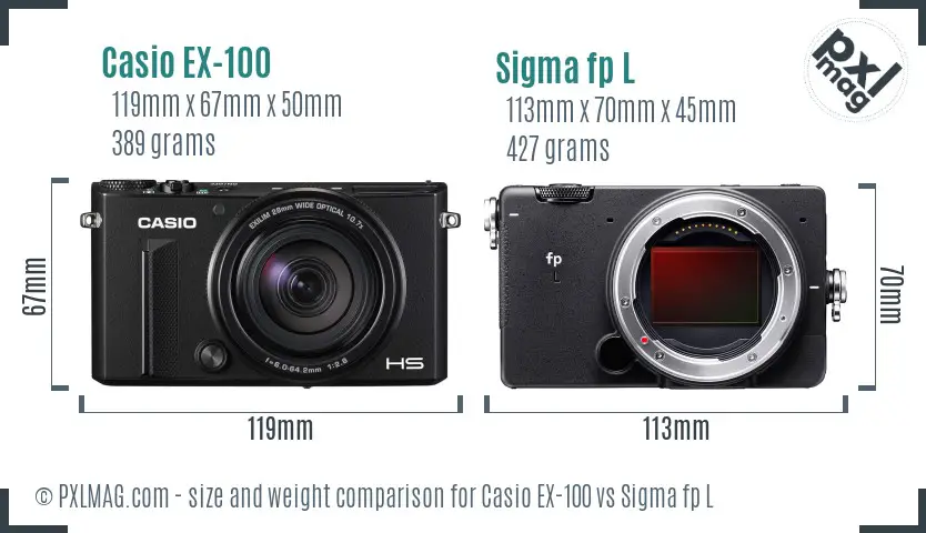 Casio EX-100 vs Sigma fp L size comparison