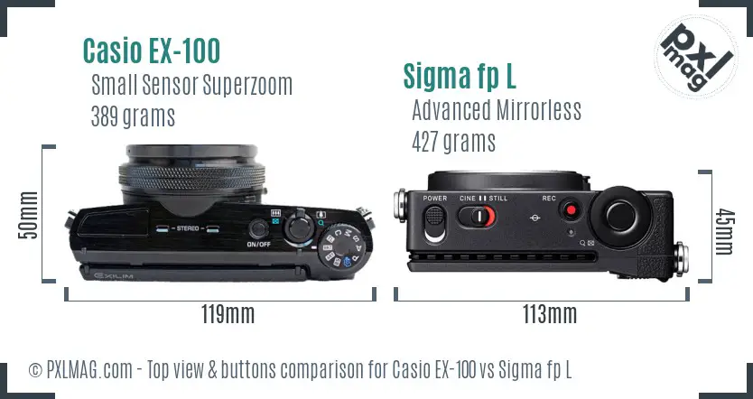 Casio EX-100 vs Sigma fp L top view buttons comparison