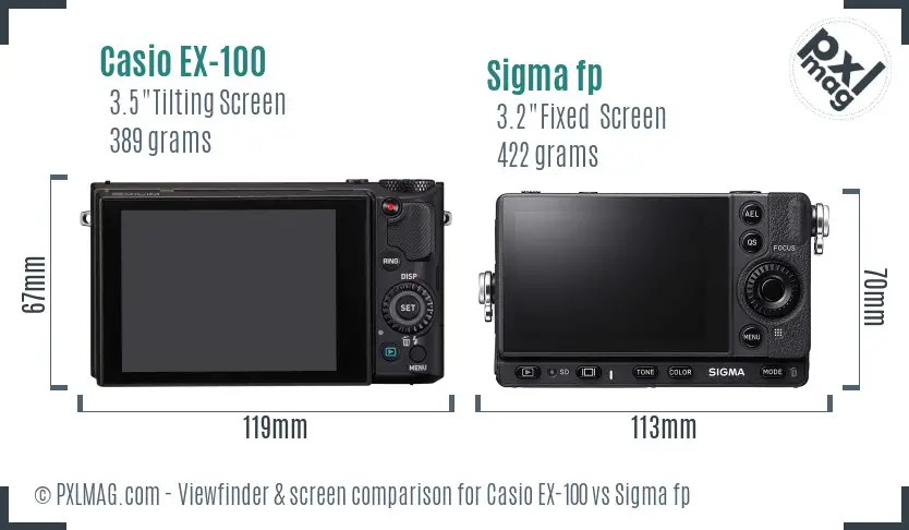 Casio EX-100 vs Sigma fp Screen and Viewfinder comparison