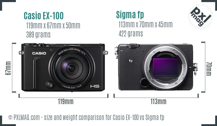 Casio EX-100 vs Sigma fp size comparison