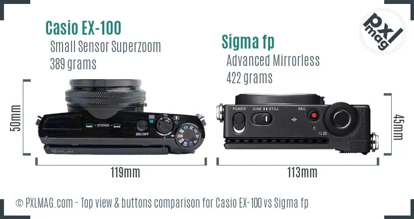 Casio EX-100 vs Sigma fp top view buttons comparison