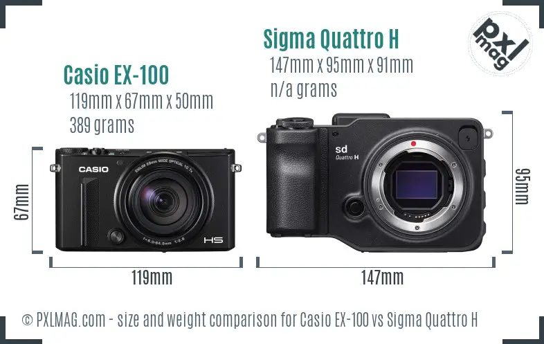 Casio EX-100 vs Sigma Quattro H size comparison