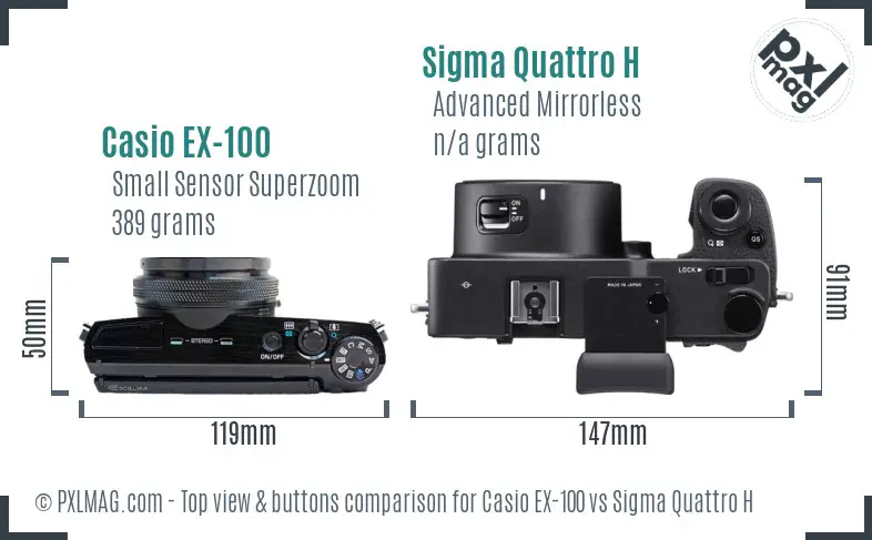 Casio EX-100 vs Sigma Quattro H top view buttons comparison