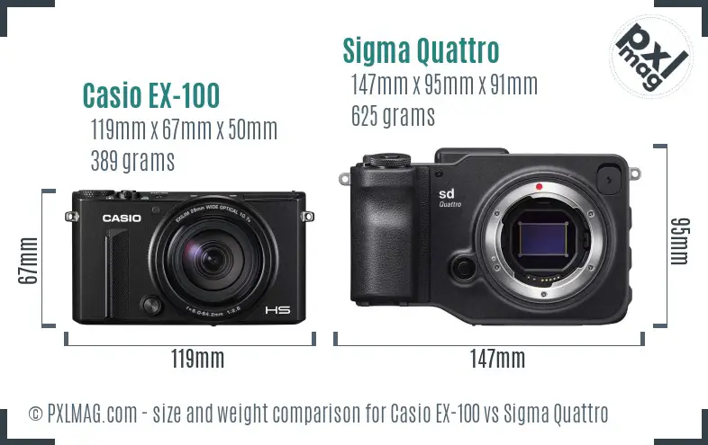 Casio EX-100 vs Sigma Quattro size comparison