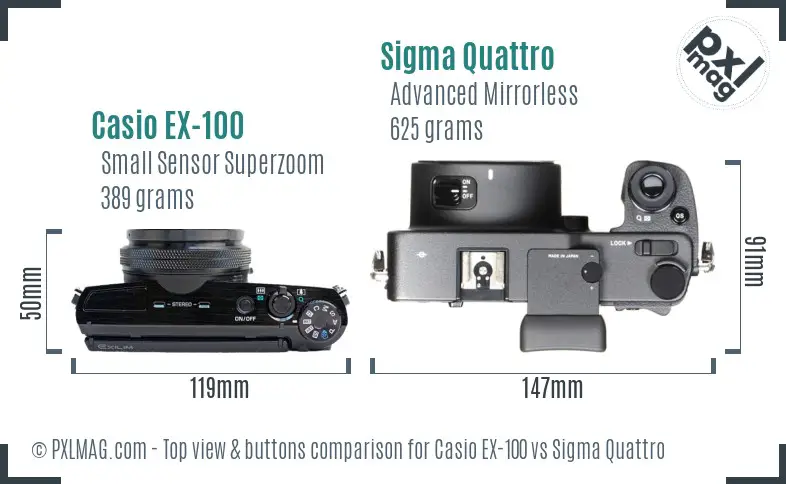 Casio EX-100 vs Sigma Quattro top view buttons comparison