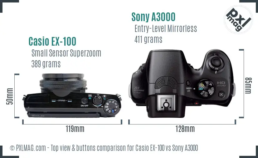 Casio EX-100 vs Sony A3000 top view buttons comparison