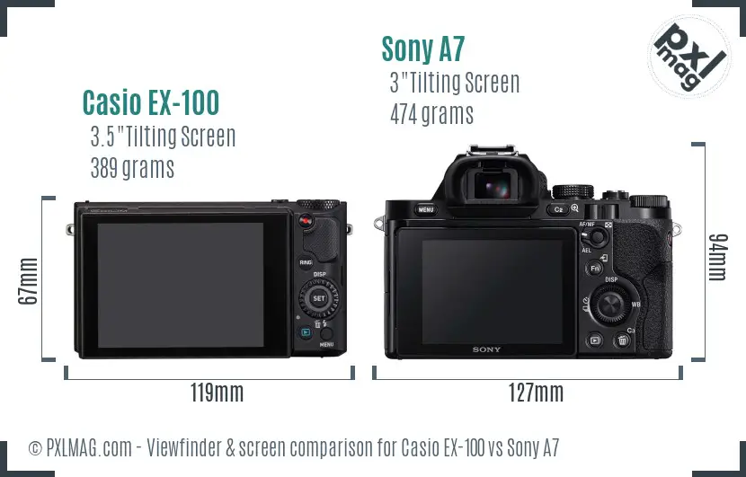 Casio EX-100 vs Sony A7 Screen and Viewfinder comparison
