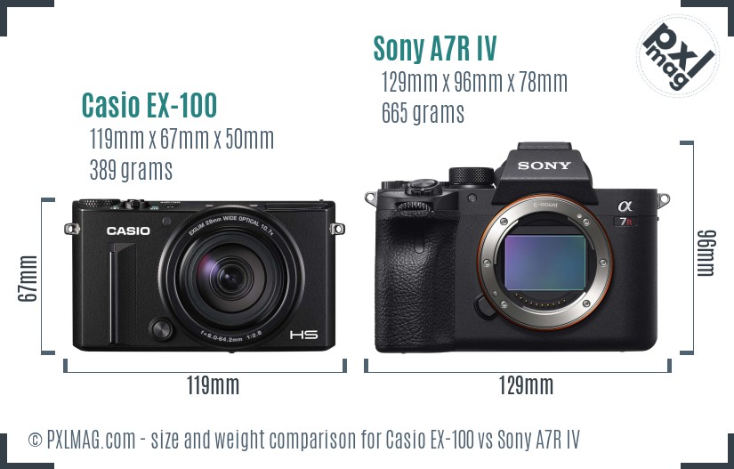 Casio EX-100 vs Sony A7R IV size comparison Casio EX-100 vs Sony A7R IV size comparison
